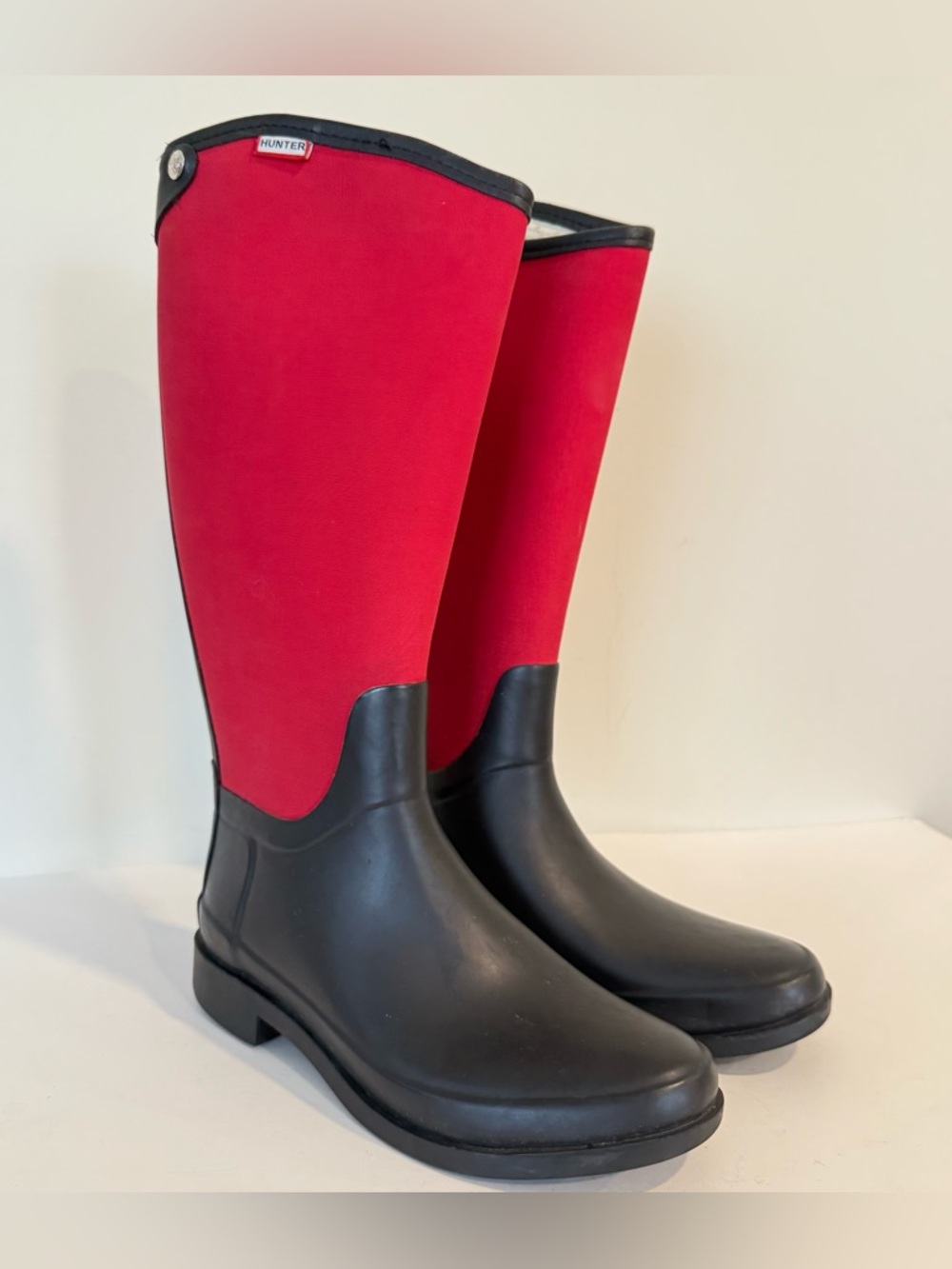 Hunter Exclusive Red Bessy Zip Up Black Rain Boots Size US 7 Women’s EU 38